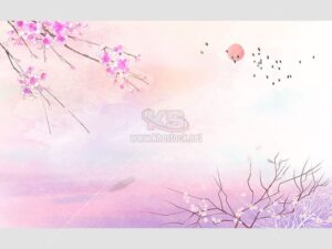 PSD Tranh hoa Đào màu hồng tuyệt đẹp - KS653