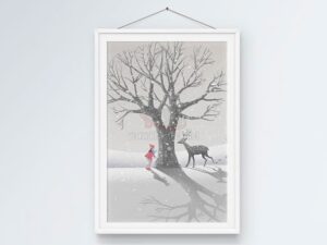 Tranh cô gái và con hươu mùa đông - KS542