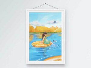 Tranh minh họa cô gái và hồ nước - KS585