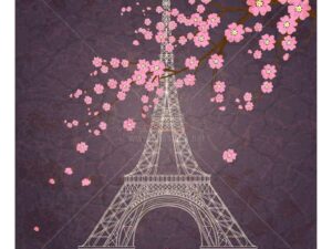 Tháp Eiffel và Hoa Đào Vector tuyệt đẹp - KS1279