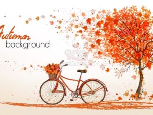 Vector background mùa thu cây và xe đạp - KS1335