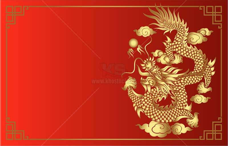 Background đỏ Rồng vàng Vector - KS1342 - Kho Stock