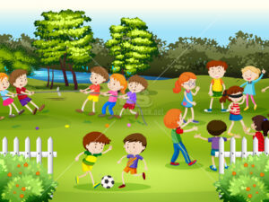 Trẻ em vui chơi ngoài công viên Vector - KS1683