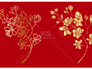 Hoa Anh Đào Vàng Vector nền đỏ - KS2237