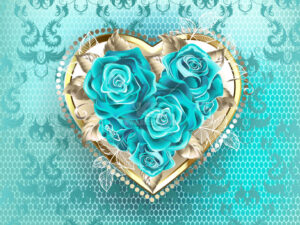 Vector trái tim và hoa hồng xanh - KS3364