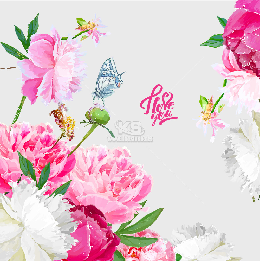Banner hoa mẫu đơn và bướm - KS3500